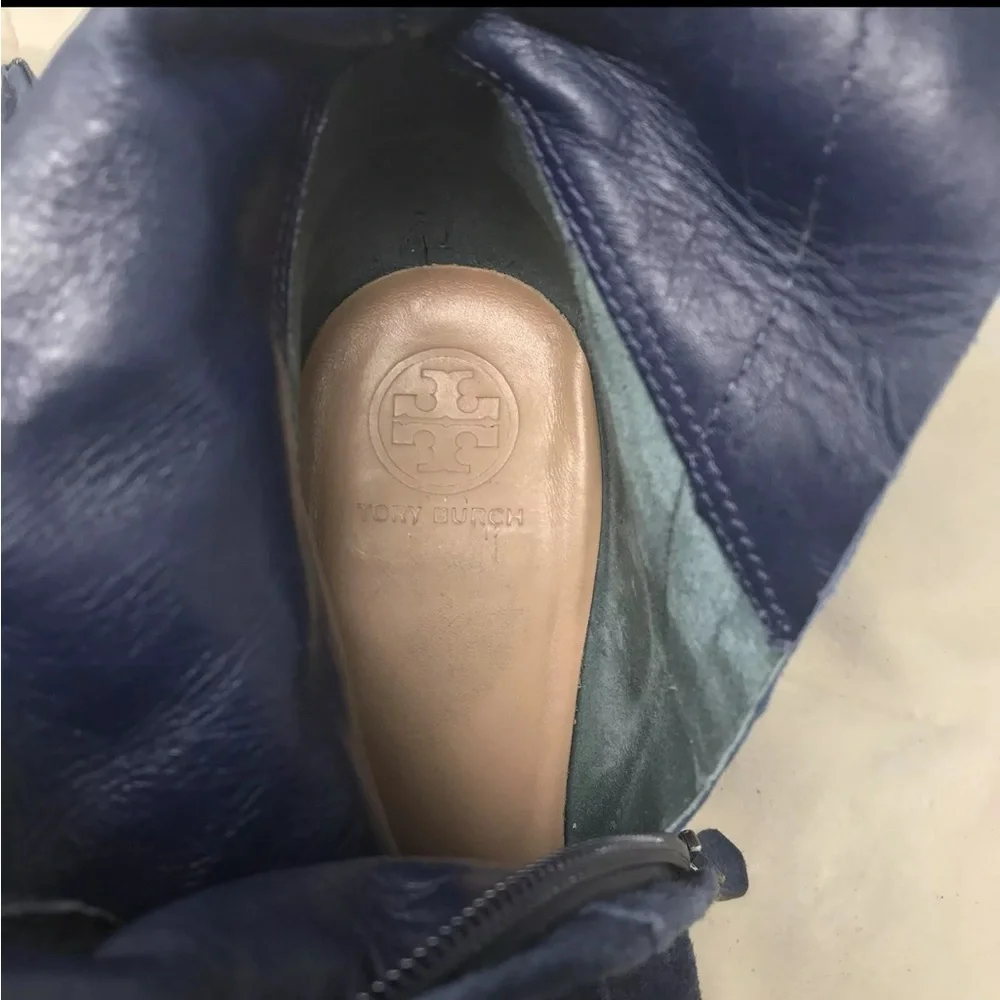 Tory Burch Addison Blue Suede Tall Boots Womens size 8M Royal Navy #44914 Zip Up - Picture 13 of 14